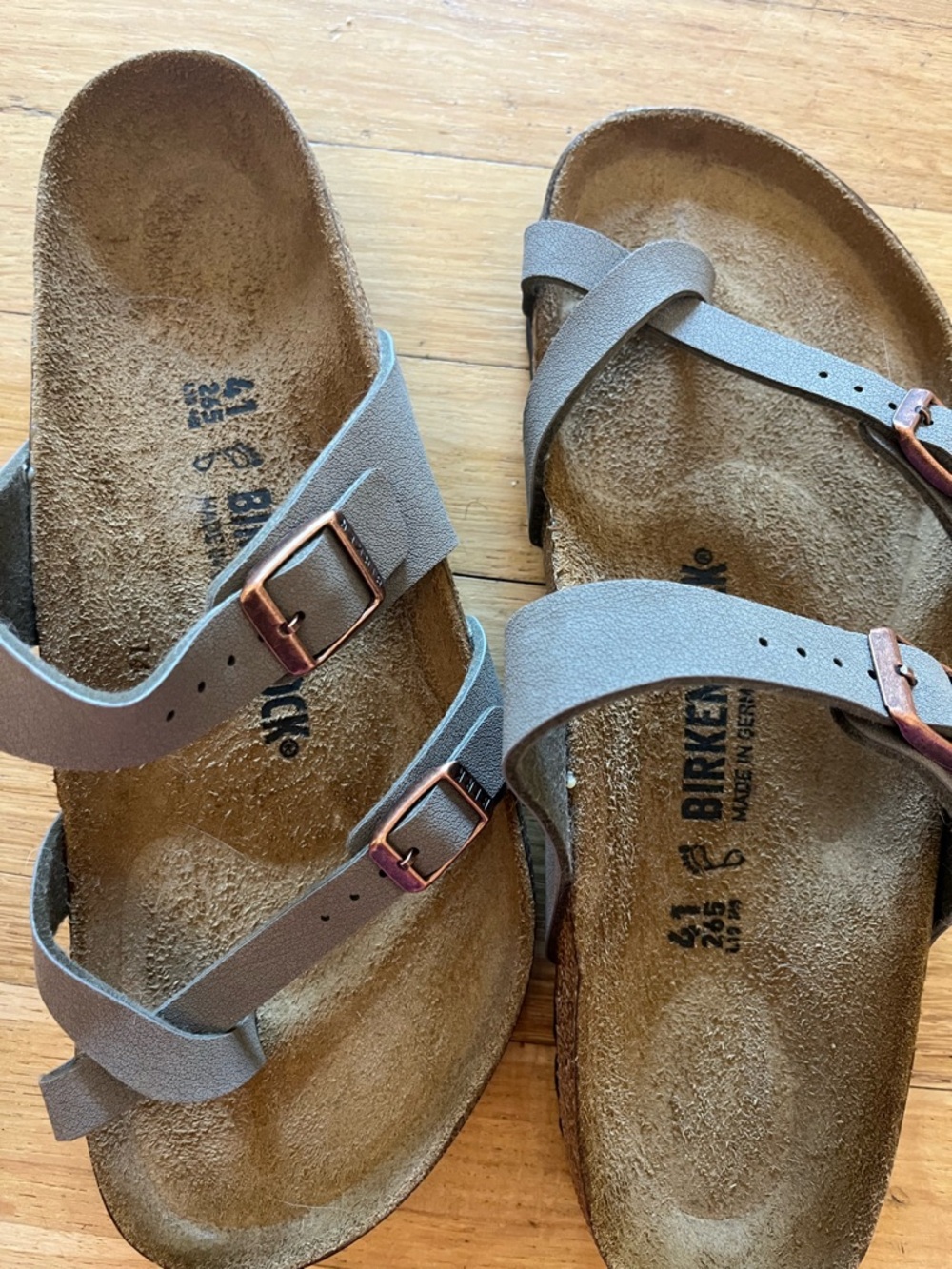Birkenstock Double Strap Sandals - Taupe with Rose Gold Buckles